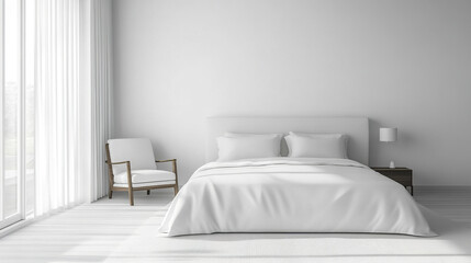 Modern bedroom with king sized bed and plush white bedding