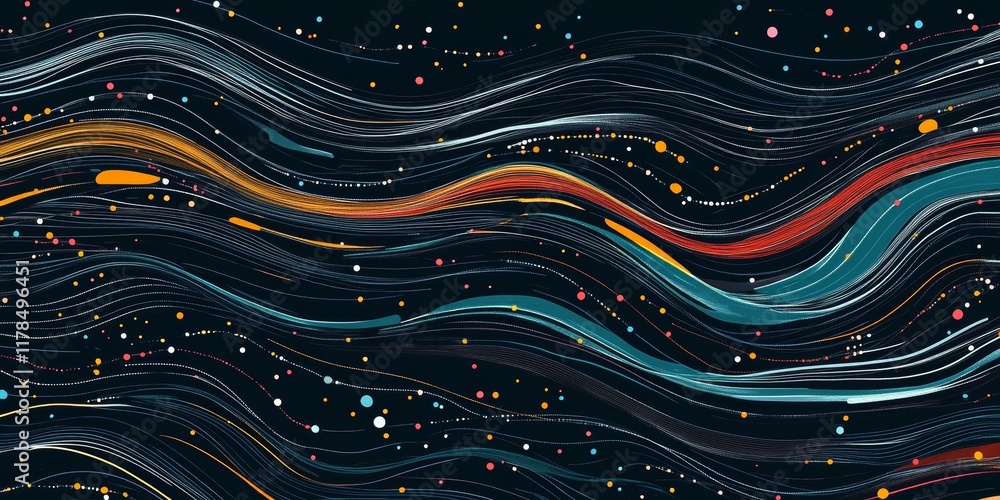 Poster discover a captivating digital seamless layout pattern featuring colorful lines and playful dots, pe