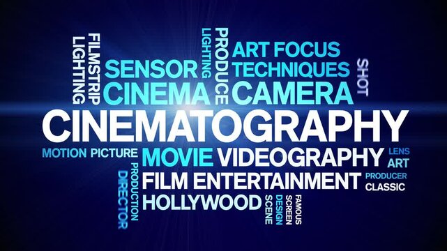 Cinematography animated word cloud;text design animation tag kinetic typography seamless loop.
