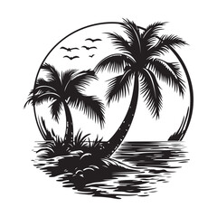 Obraz premium Summer day logo beach holiday waves island coconut trees vector isolated on white background.