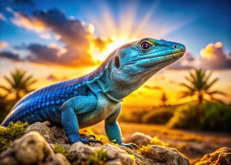 Fototapeta premium Aruba Blue Whiptail Lizard - Stunning Conceptual Photography of Island Reptile