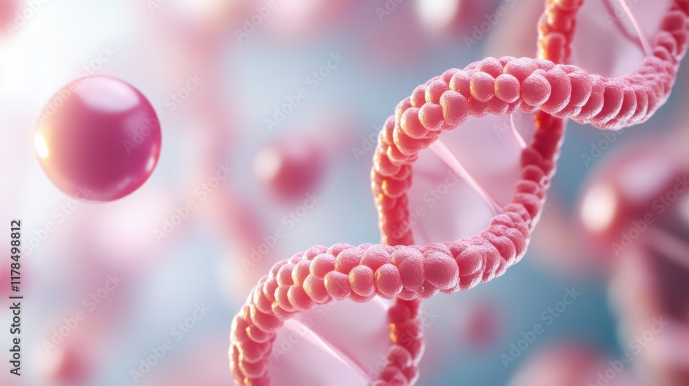 Poster a close-up of a vibrant dna helix surrounded by colorful spheres, representing the intricate structu