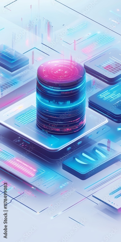 Poster explore a futuristic data visualization concept that showcases realistic big data elements integrate