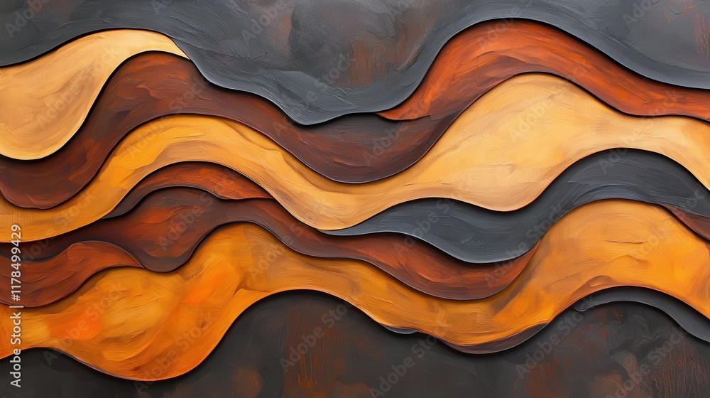 Poster abstract waves in warm hues of orange and brown create a textured, dynamic composition, evoking move