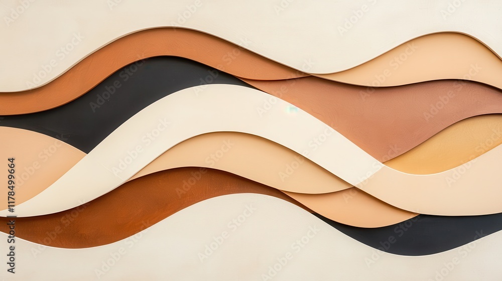 Poster a modern abstract design featuring wavy layers of earthy tones, creating a harmonious and visually a