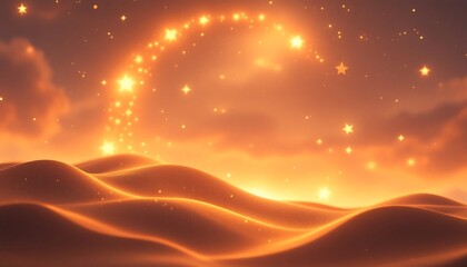 Magical Desert Night: Golden Stars and Sand Dunes - Dreamy Landscape