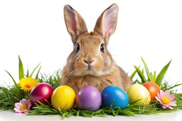 Easter Bunny with Decorated Eggs - AI Generated Photo