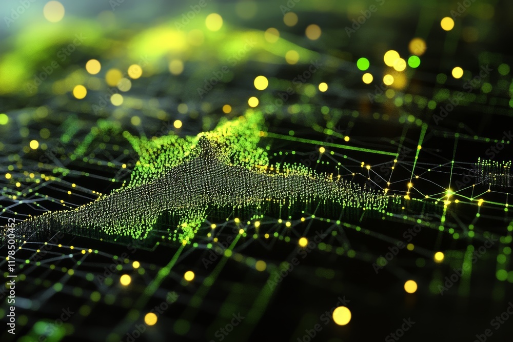 Poster discover a captivating isometric visualization featuring data points and bright connections in a vib