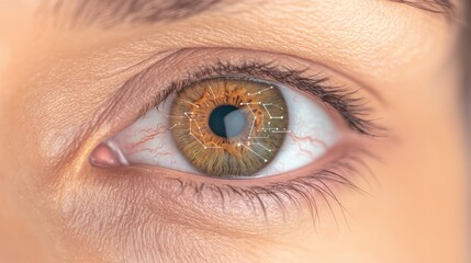 Fototapeta premium Futuristic Eye Digital Technology Close up Iris Biometric Cybersecurity Innovation A