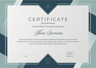 Certificate, diploma, modern and green tones, abstract design.