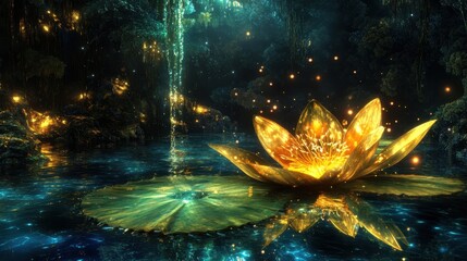 Obraz premium Ethereal Enchantment: Glowing Flower Floating on Serene Water