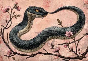 Obraz premium Enigmatic Snake Among Blossoms