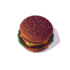 Anime Style Illustration of a Burger on a White Background