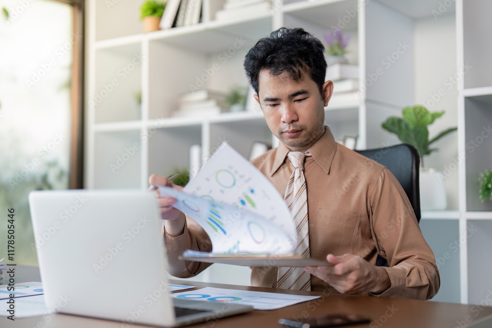 Aufkleber analyzing business reports office environment document review professional setting close up view ins