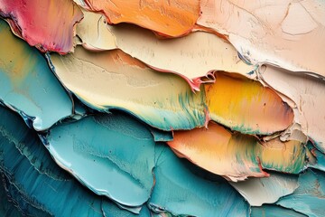 Colorful abstract painting with layered textures creating vibrant patterns