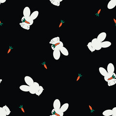 Seamless pattern, bunny, easter, carrot, abstract, black, kids, children, illustration, endless, all over print to use textile, fabric, clothing, backdrop, wallpaper, home textile, clothing, fashion