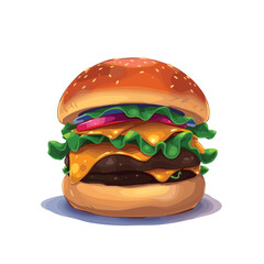 Anime Style Illustration of a Burger on a White Background