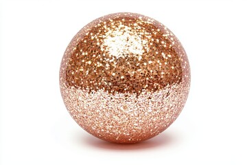 A stunning rose gold sphere adorned with sparkling glitter, set against a crisp white background, perfect for creative projects or elegant designs.