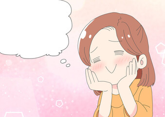 頬杖をついて頬を染める女性　背景　吹き出し