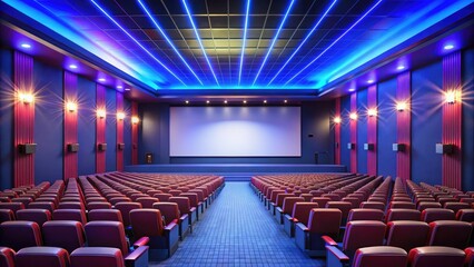 Naklejka premium Empty Modern Cinema Hall - Blank Screen Awaits