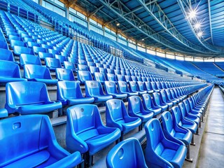 Obraz premium Empty Stadium, Blue Seats, Macro Photography, AI Art, Empty Arena, Massive Seats, Perspective