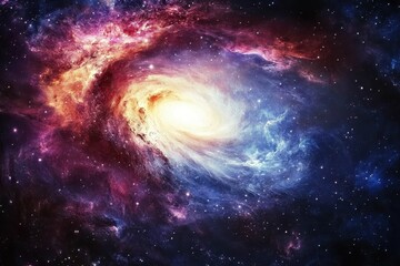 Fototapeta premium Mesmerizing spiral galaxy illuminated by vibrant colors in the vast universe showcasing cosmic beauty