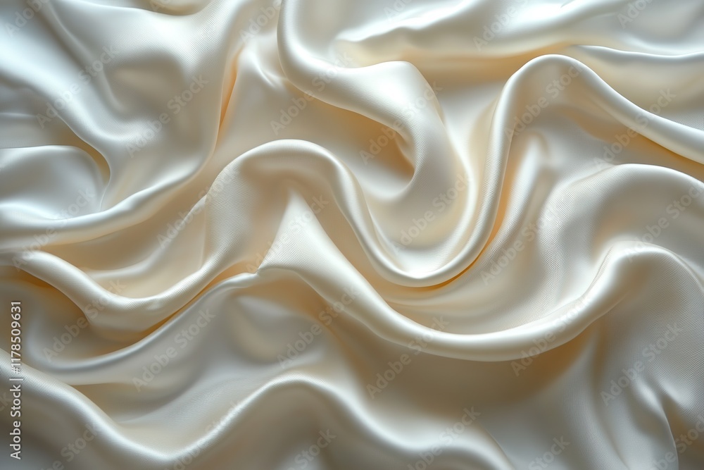 Poster flowing cream silk fabric draped background for luxurious textures.