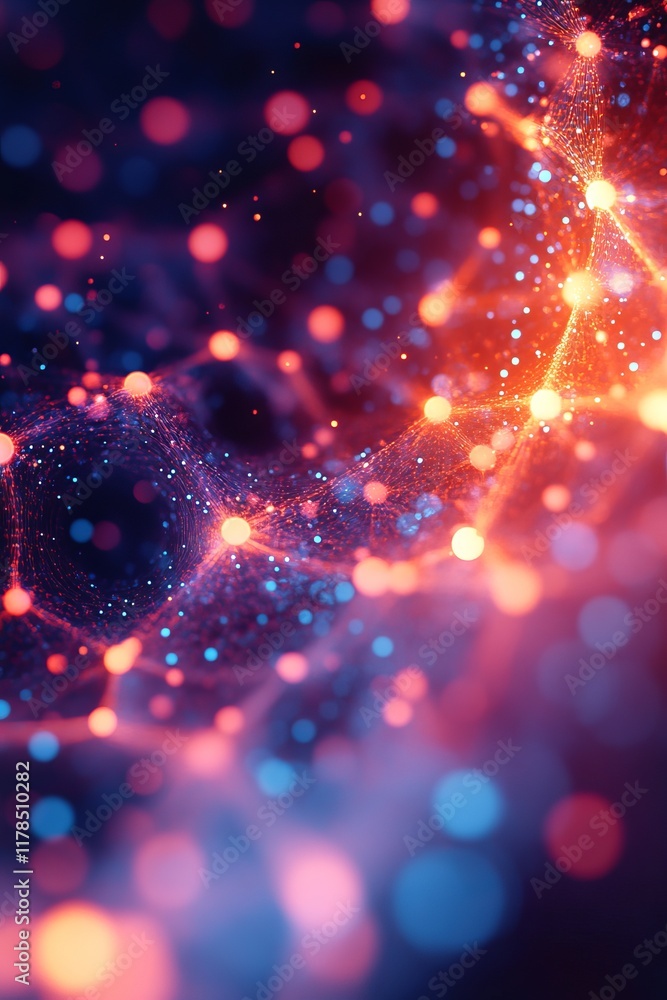 Poster a vibrant abstract digital network with glowing nodes and lines, showcasing a futuristic technology 