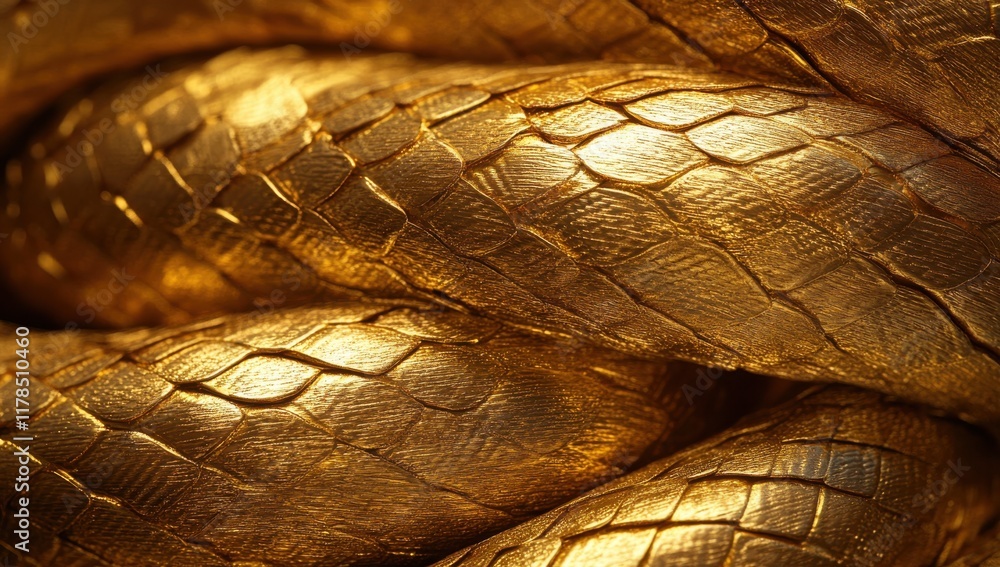Aufkleber abstract close-up view of elegant golden textured surface featuring intricate snake skin patterns, s