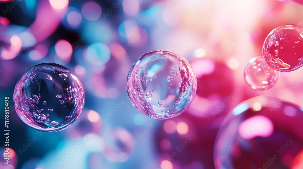 Poster discover a mesmerizing scene of vibrant bubbles floating in an abstract art space. this colorful ima