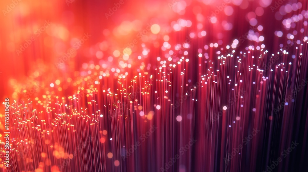 Poster isometric projection of digital data network with vibrant colors and glow effects for big data visua