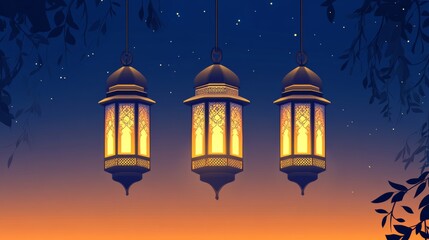 Modern Flat Islamic Lantern Vector