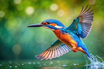 European Kingfisher Flight, Blue Bird, Diving, Copy Space