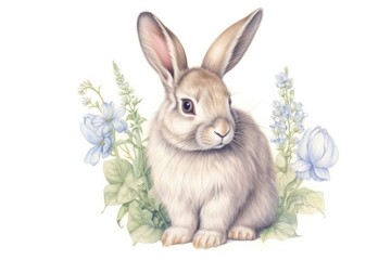 Obraz premium Aesthetic color pencil illustration of bunny drawing rodent animal.