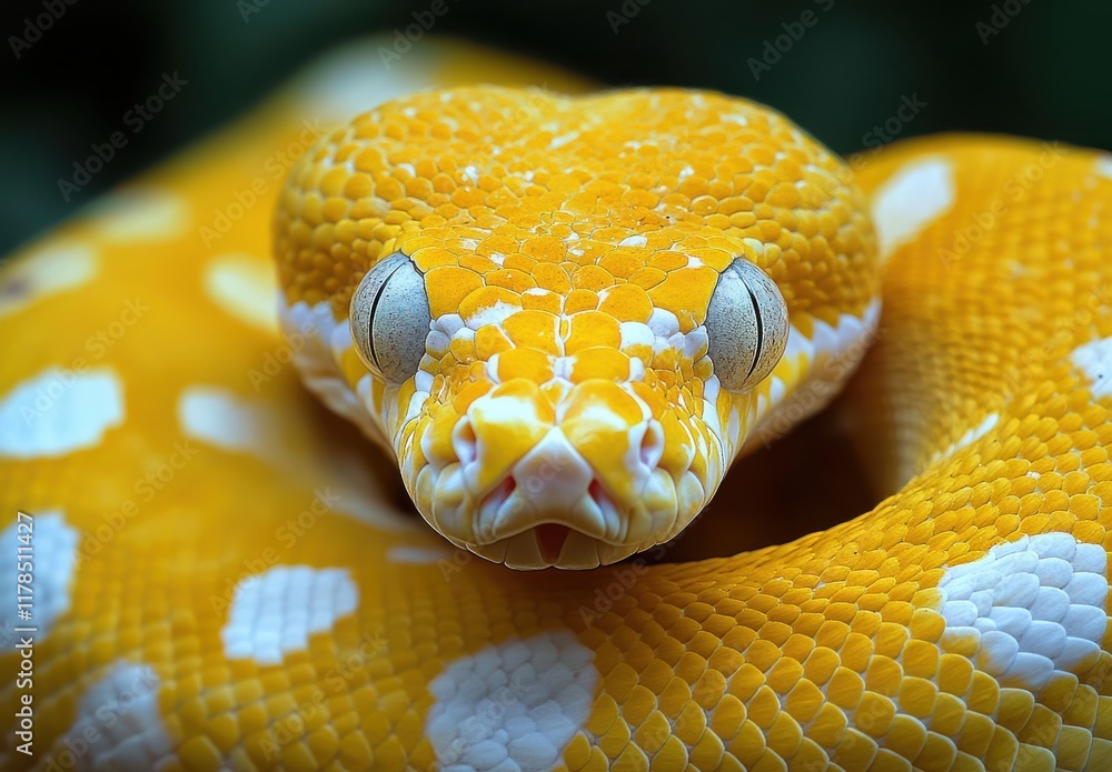 Aufkleber captivating close-up of a vibrant yellow python with distinct white spots showcasing its intricate f
