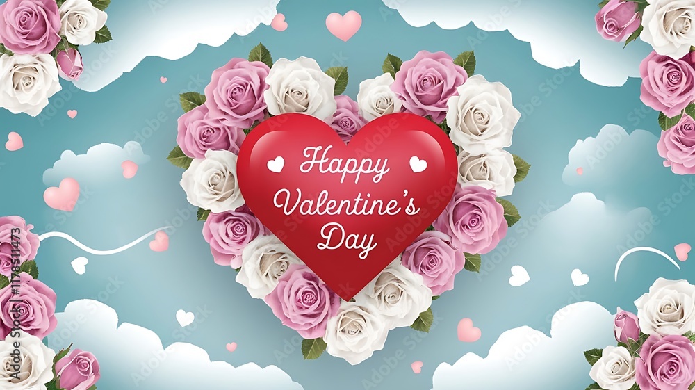 Fototapete valentines day background with heart pattern and typography of happy valentines day text . vector il