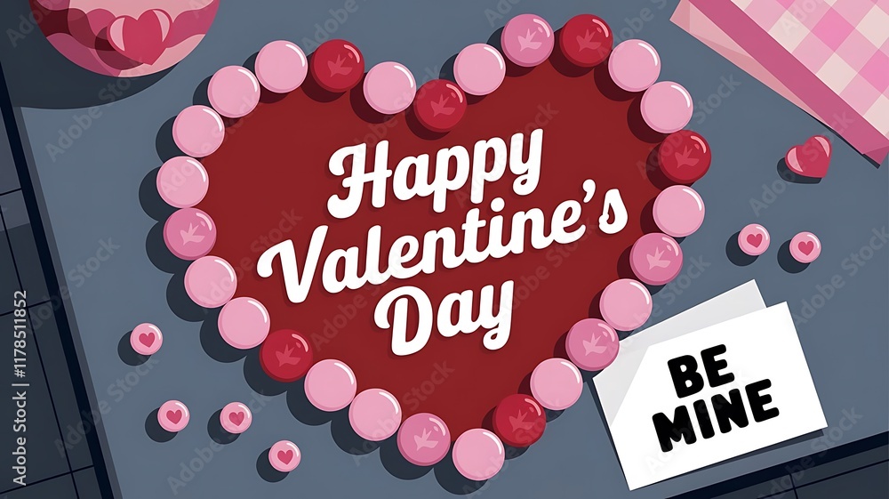 Fototapete valentines day background with heart pattern and typography of happy valentines day text . vector il