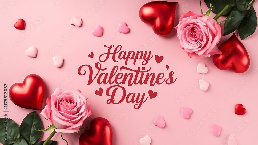 Fototapete valentines day background with heart pattern and typography of happy valentines day text . vector il