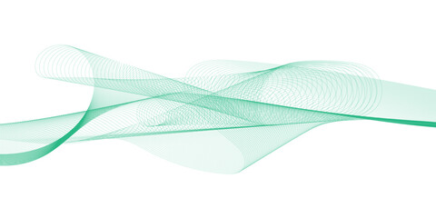 Wavy flow of green lines Abstract vector blue transparent wave background