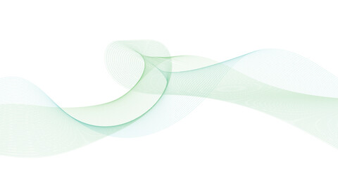 Wavy flow of green lines Abstract vector blue transparent wave background
