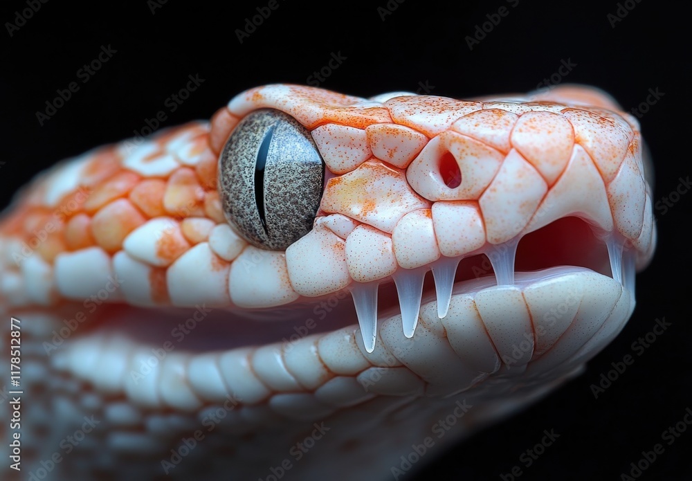 Poster close-up of a beautiful orange and white snake with intricate scale patterns, showcasing its distinc