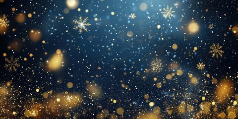 Fototapeta premium Golden Snowflakes on a Dark Blue Background