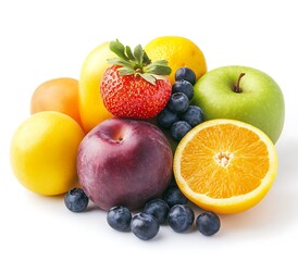 Colorful fruit assortment; healthy eating.