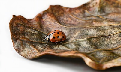 Ladybug on a dry leaf.