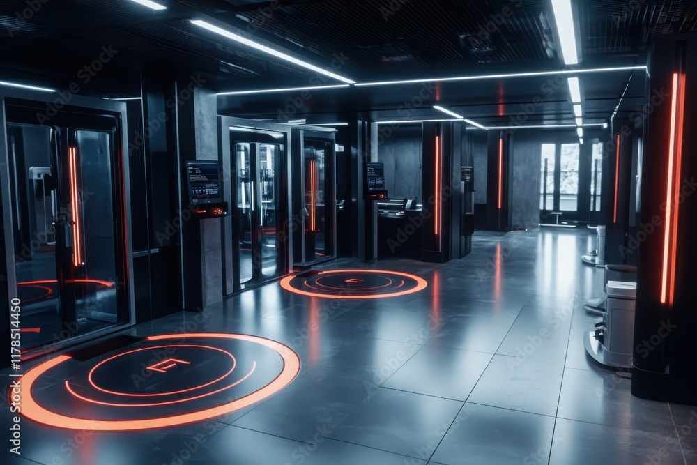 Poster futuristic digital identity verification hub modern office space visual content technology-oriented 