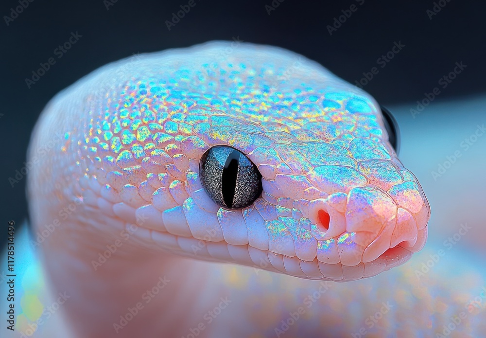 Poster close-up of a colorful iridescent snake with intricate scale patterns captured in sharp detail again