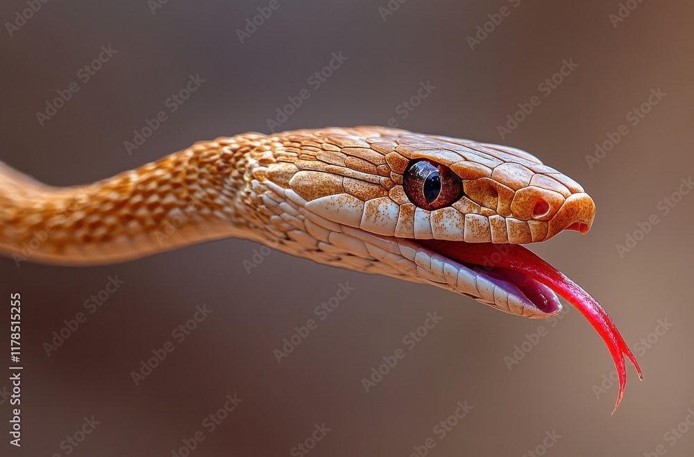 Poster close-up of a colorful snake with captivating patterns and a flickering tongue captures the intrigue