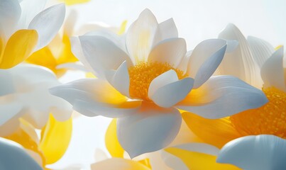 Obraz premium Close-up of white and yellow lotus flowers.