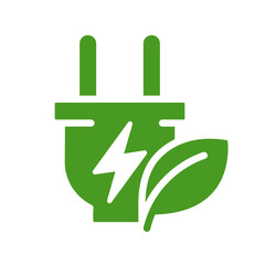 Save energy symbol. Energy icon with green leaf. Eco friendly, environmentally. Eco icon. Vector illustration.