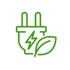Save energy symbol. Energy icon with green leaf. Eco friendly, environmentally. Eco icon. Vector illustration.